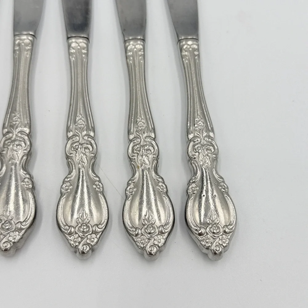 Oneida Community Louisiana Stainless Knives 3 Dinner 2 Steak Floral Lot of 5